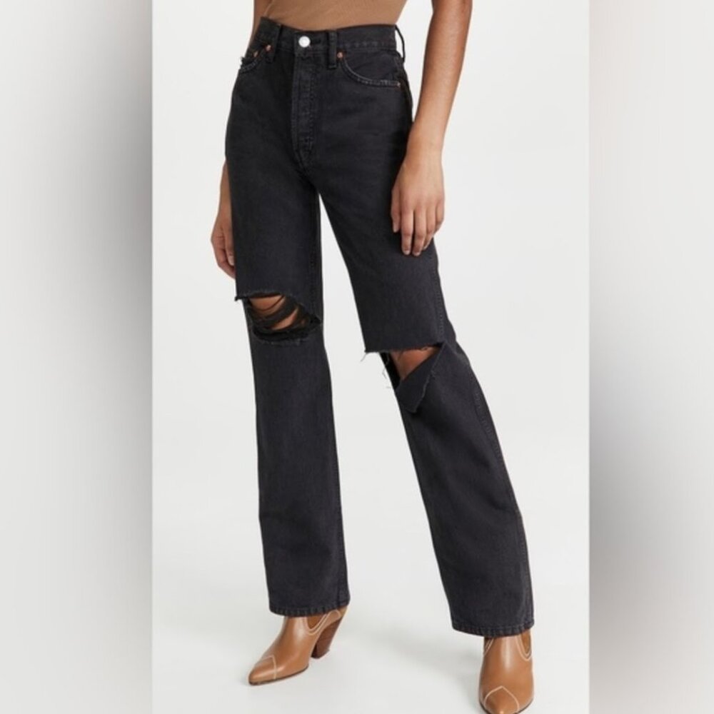 Re/Done Washed Black High Rise Loose Fit Ripped Jeans 90s Casual Women's 26